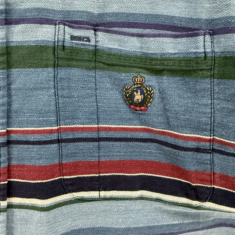 Vintage Knights of Round Table Shirt Mens L Blue Striped Button Up Western Ranch